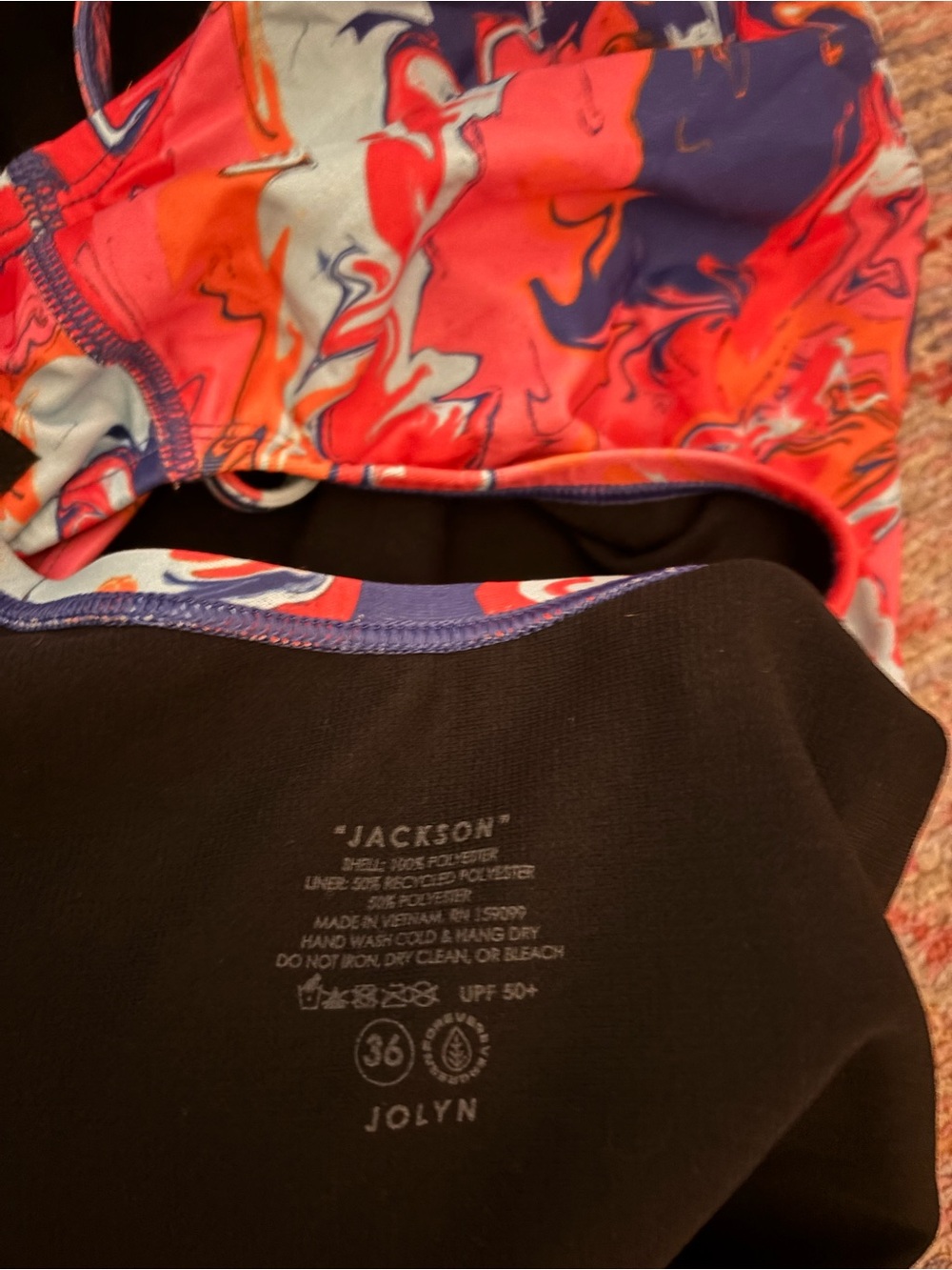 Jolyn Clothing Coral Red Navy Blue Floral One-Piece Swimsuit - Picture 3 of 3